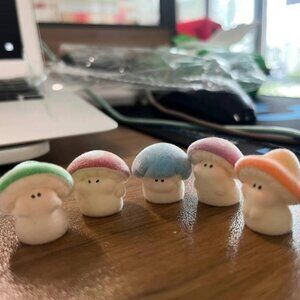 Set of 5 Mini Flocked Mushroom Figurines